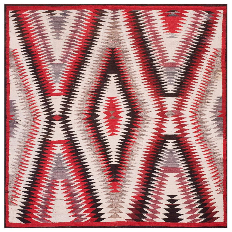 Outstanding Ivory and Red Color with Rhombus Patter Desing Antique Navajo Rug