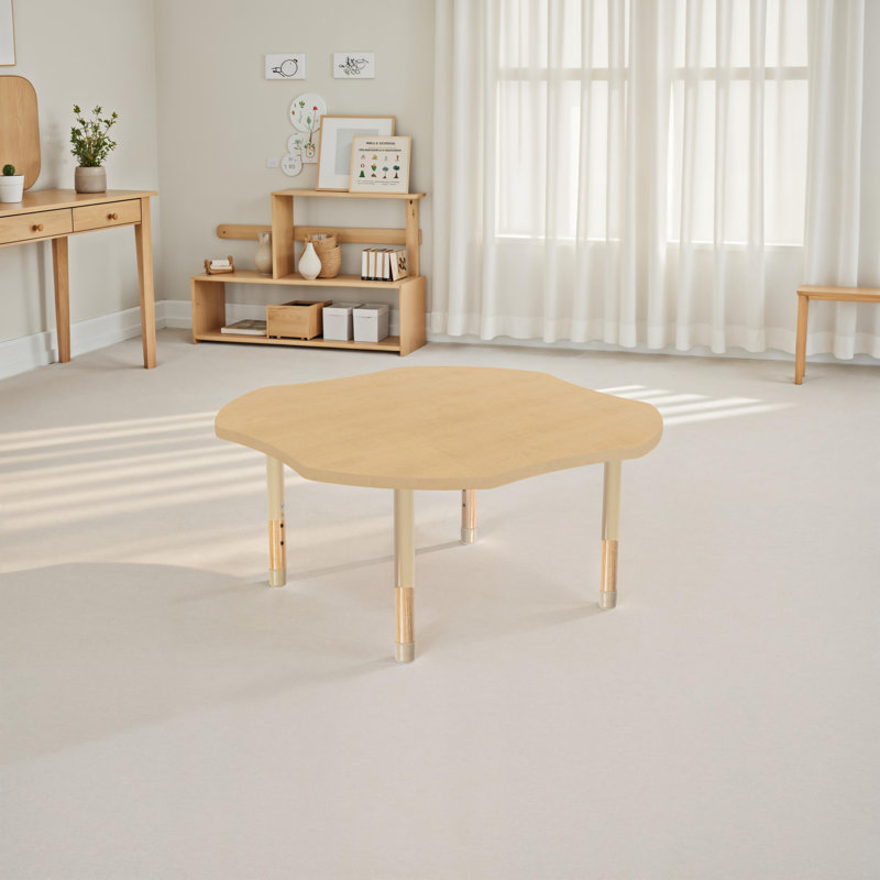 Table d'activité thermofusionnée 48 po x 48 po avec pieds réglables en bois épais - grain d'érable / sable / naturel, Sand