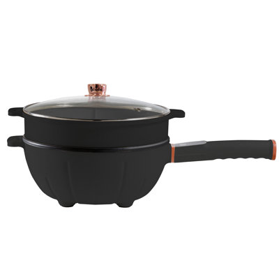 Nutrichef 4L Electric Frying Pan & 4L Steamer | Multifunctional Portable 1000W Non-Stick Pot For Cooking | Durable Heat Safe Handle | Touch Control Panel | Electric Hot Pot
