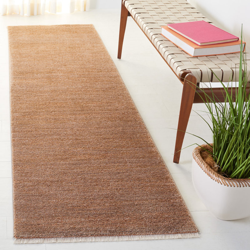 Tapis brun uni en polyester Donlon, Tapis de couloir 2 pi 3 po x 8 pi