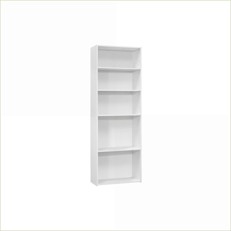 Bibliothèque à 6 niveaux de style transitionnel H 72 "avec tablettes réglables | Blanc neige | Panneau de particules, Blanc