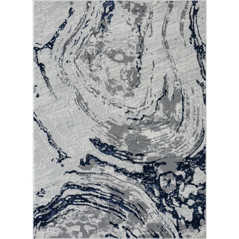 Tapis bleu en polypropylène à motif abstrait Immogène, Rectangle 8 pi x 10 pi