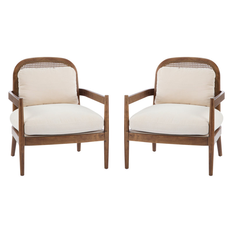 [Ensemble de 2] Chaise d'appoint Mid-Century moderne 26,6 po, Marron clair, Rayures beiges