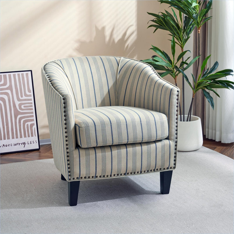Fauteuil d'appoint en tissu rembourré en tissu pour petits espaces avec pieds en bois massif, finition bleue