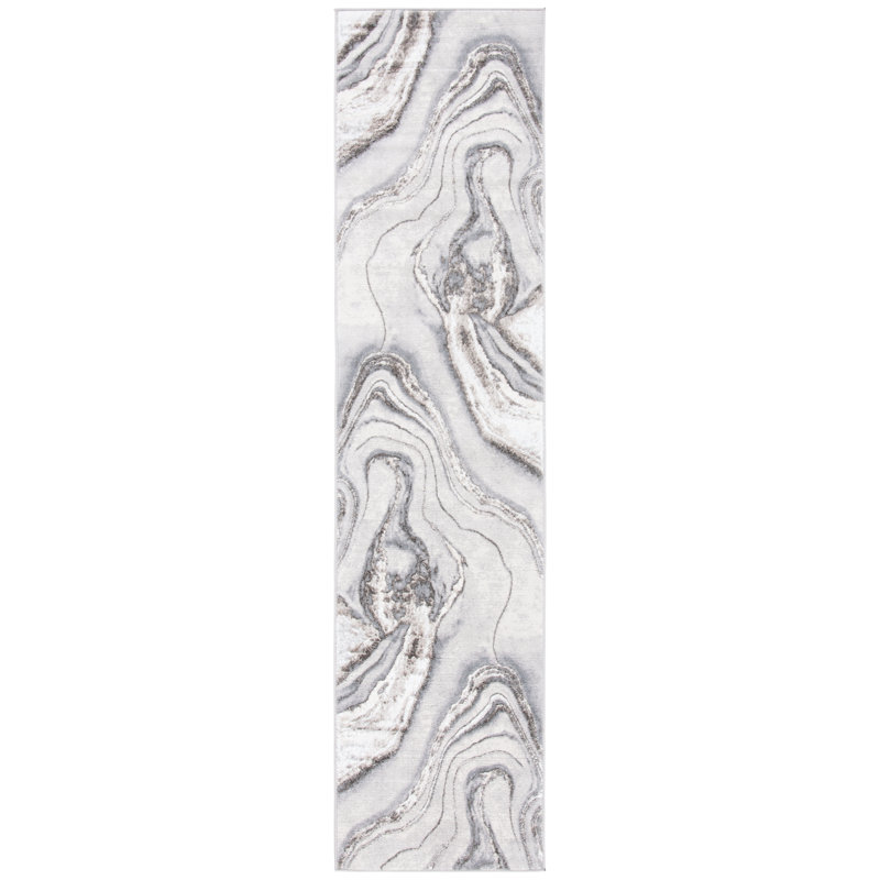 Arva Abstract Gray / Ivory Area Rug, Runner 2'2" x 9'