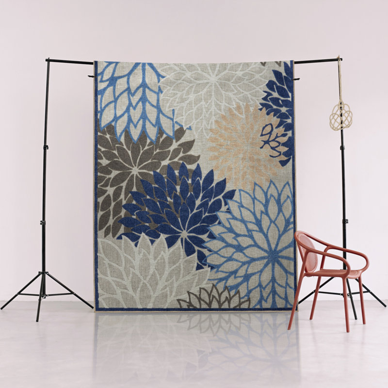 Tapis décoratif moderne à motif floral multicolore bleu, Rectangle 5 pi x 6 pi 7 po
