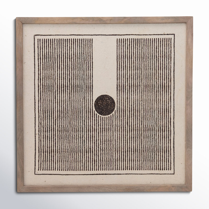 Square Brown Wood Framed Abstract Fabric Art