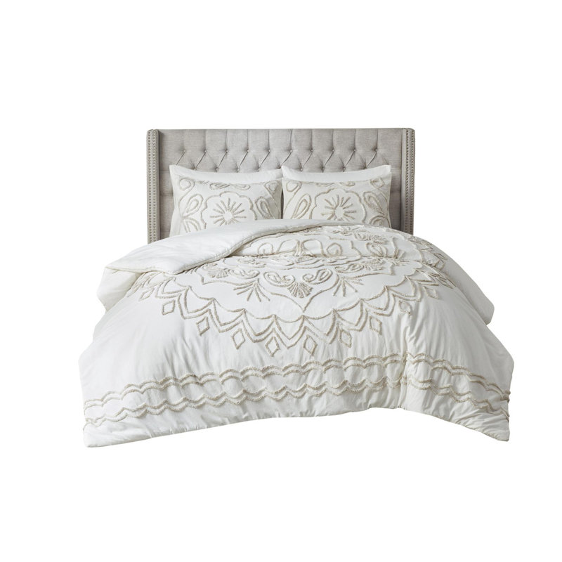 Ensemble d'édredon en coton touffeté 3 pièces, Édredon très grand et 2 taies décoratives stand