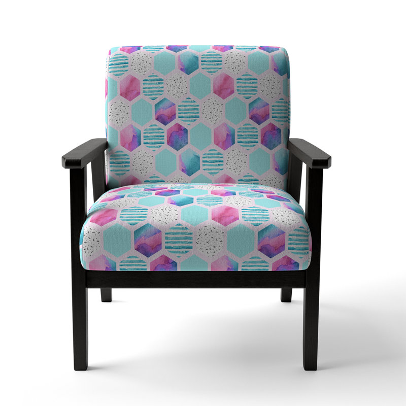 Fauteuil d'appoint rembourré à motif géométrique rose et bleu