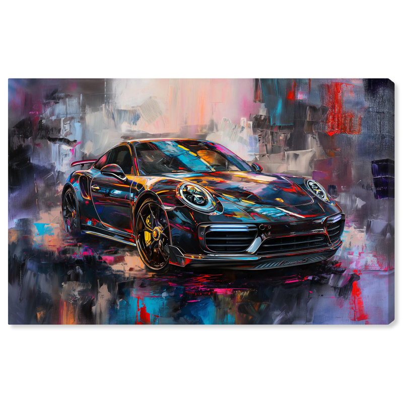 Vibrant Abstract Porsche Car Canvas Art in Multicolor