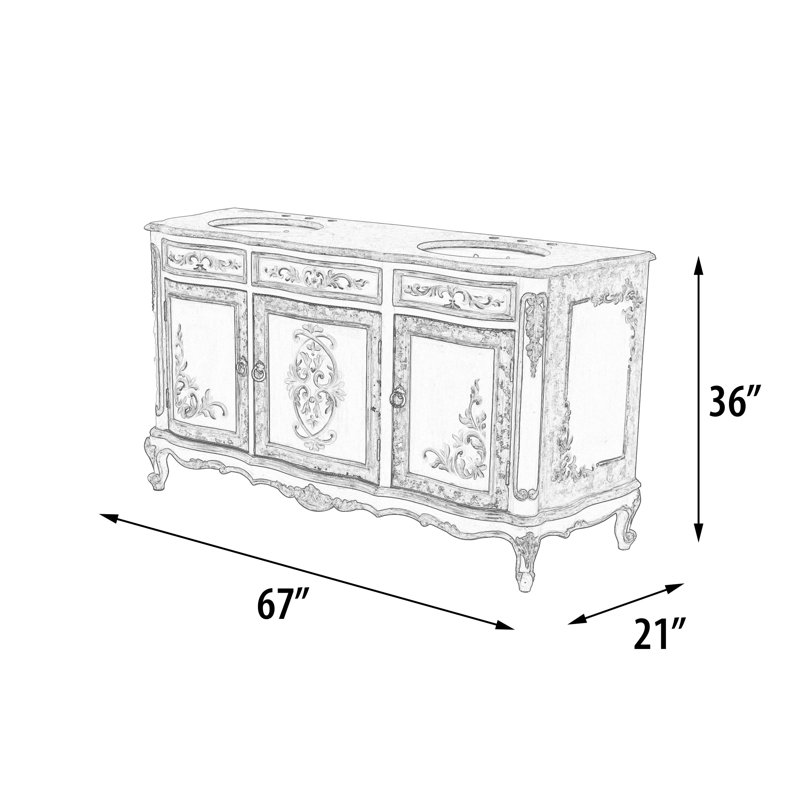 Vizcaino 67'' Double Bathroom Vanity with Marble Top, White