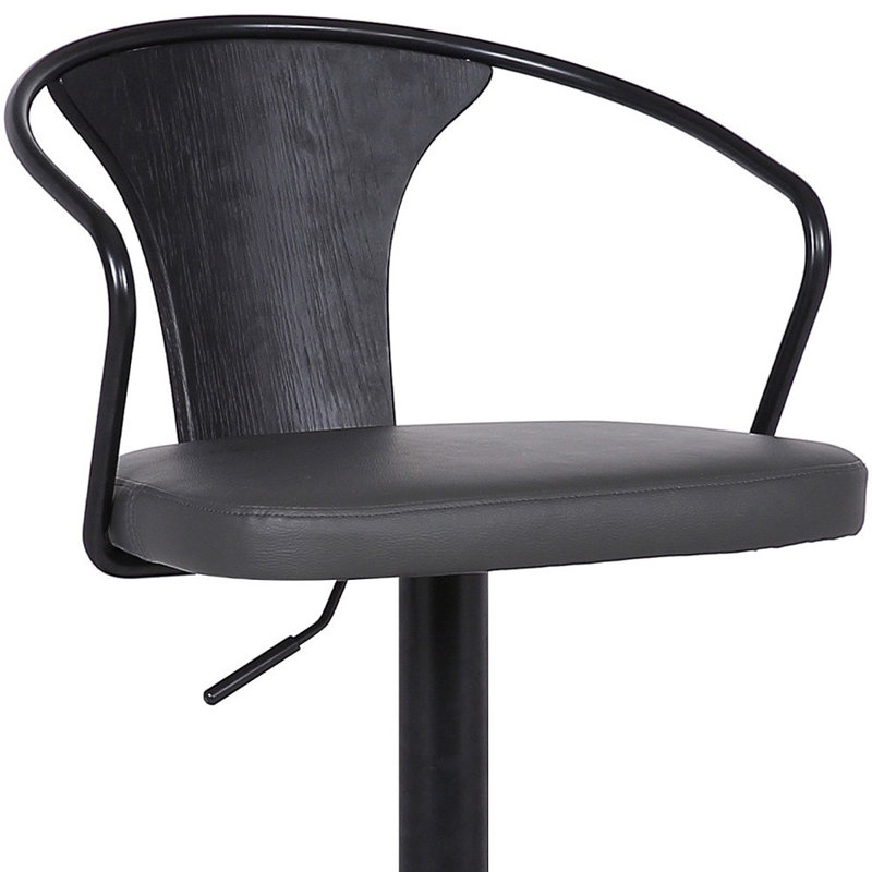 Chaise de bar pivotante à dossier bas en fer 43 po gris et noir avec repose-pieds