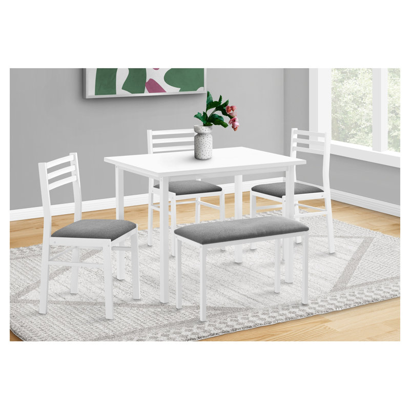 Ensemble de salle à manger 5 pièces blanc avec table rectangulaire de 40 po, 3 chaises sans accoudoirs et banc pour petites cuisines