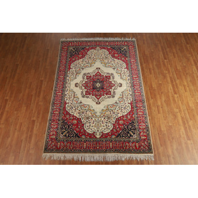 Tapis traditionnel à motif de médaillon à teinture végétale 6 x 10