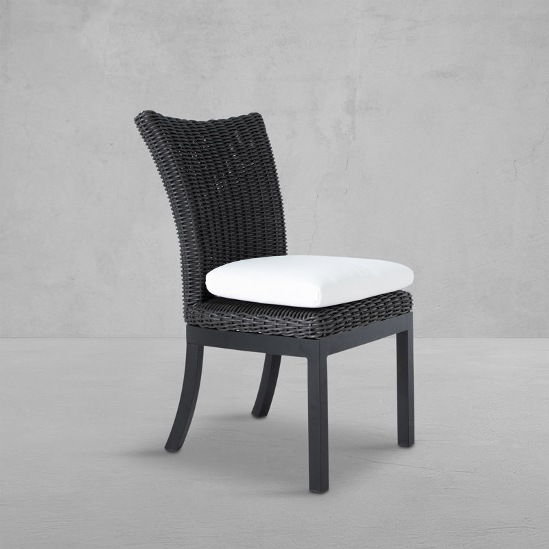 Montecito Woven N-Dura Resin Wicker Outdoor Dining Side Chair - Onyx, Bali Pearl, Welt + Standard Fill, Onyx