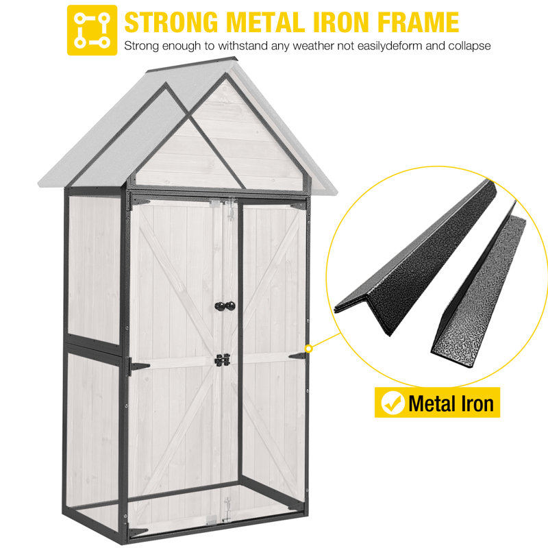 Dark Brown Fir Wood Outdoor Storage Shed with Shelving