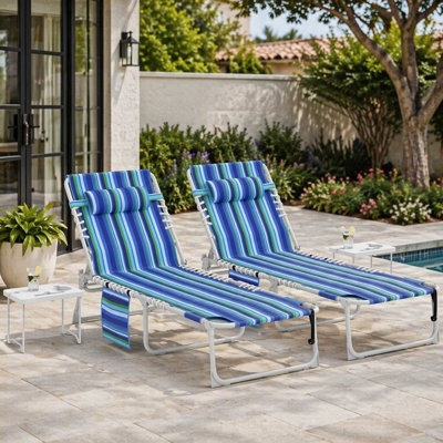 Chaise longue de jardin pliante avec trou pour le visage et table d'appoint, ensemble de 2 chaises de bronzage pour une détente confortable en plein air