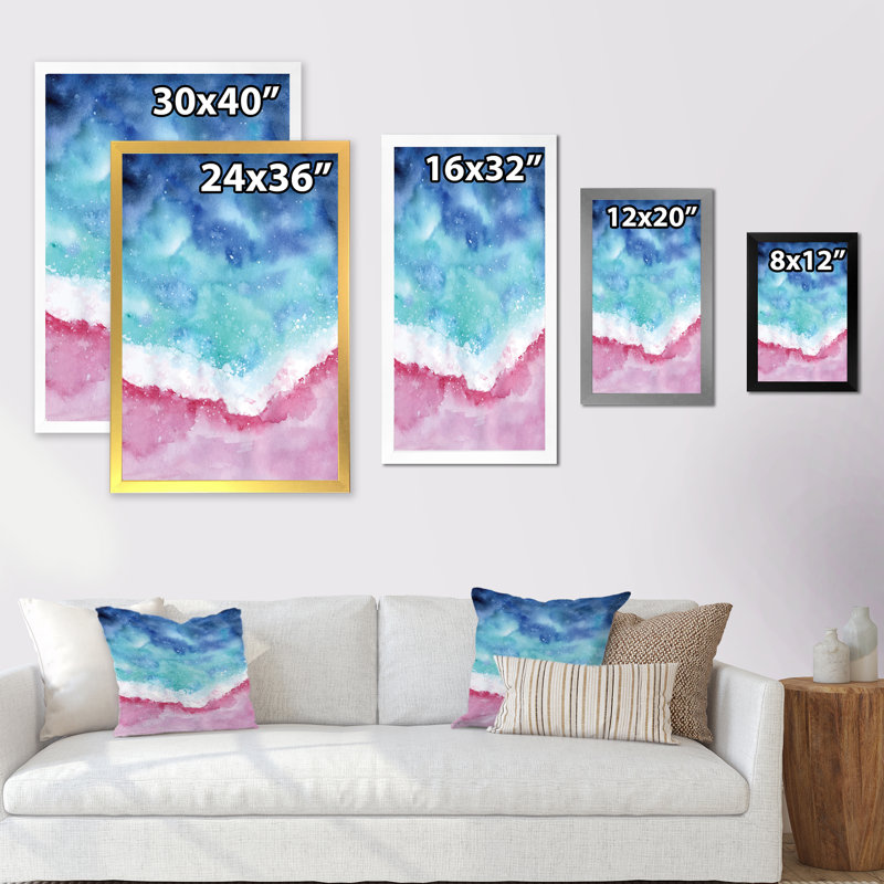 Abstrait bleu océan et vagues bleues - Peinture, Cadre photo noir, H 20 po x l 12 po x P 1 po