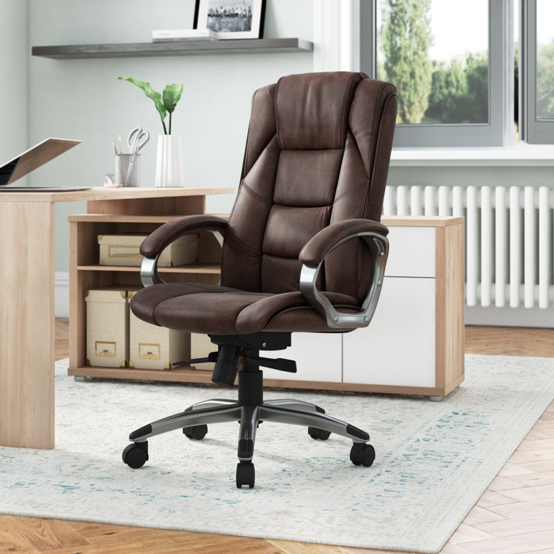Wade Logan Genuine Leather Executive Chair, Brown