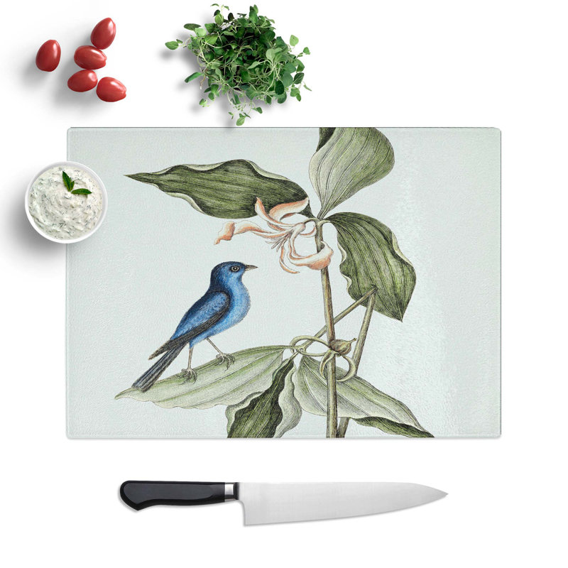 Tempered Glass Linnet Bird Chopping Board, 39 cm W x 28.5 cm L