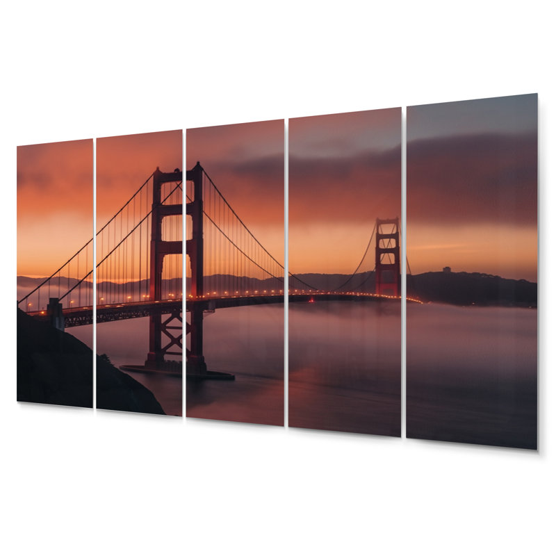 Ensemble de 5 décorations murales Golden Gate Solitude I San Francisco