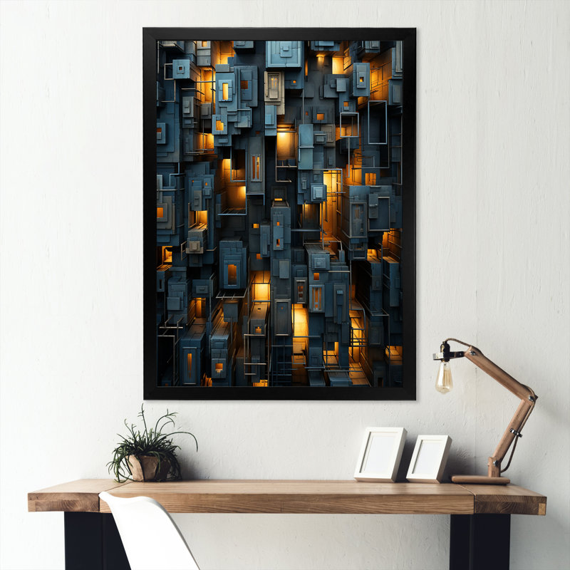 «Copper Canyons Skycrapers Cityscape», impression sur toile, H 40 po x l 30 po, Cadre photo noir