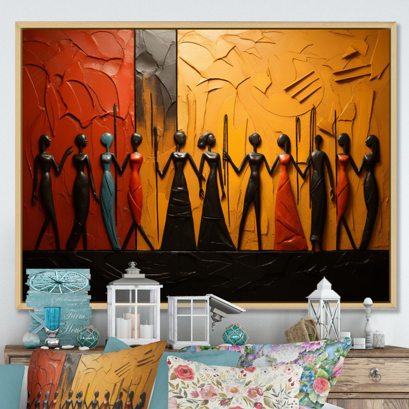 Khloie, Tribal africain, rythmes viii - Art mural tribal africain, Érable, H 30 po x l 40 po