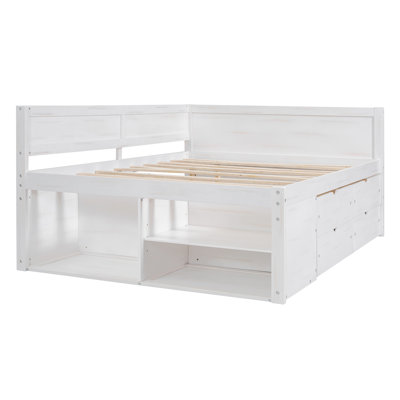 Full Size Daybed with Drawers and Shelves, Wooden Storage Daybed Frame, White, No Box Spring Needed
