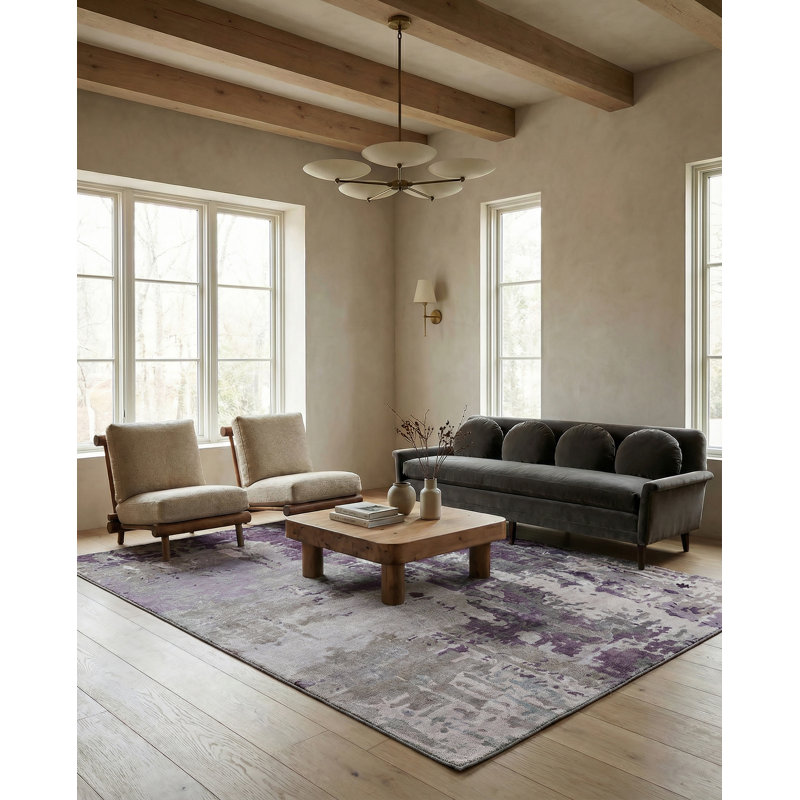 Tapis mauve / gris touffeté à la main Fleishman, Rectangle 9 pi x 13 pi