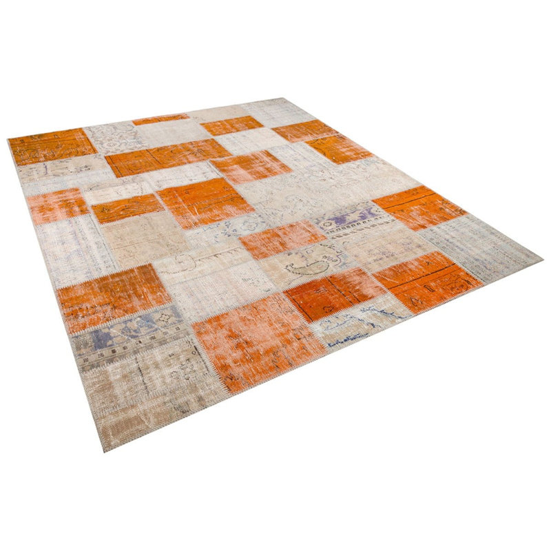 Tapis beige moderne fabriqué à la main orange