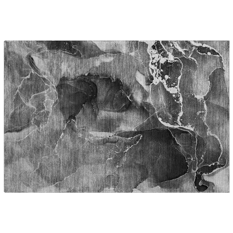 Premium Machine Washable Dream Shag ADS503 Watercolors Rug, Gray, 2'6" x 3'10"