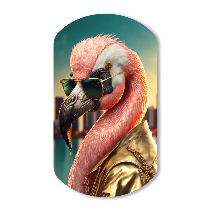 Luken - Flamingo Gangster Mafia - Décoration murale cylindrique irrégulière en métal, H 31 po x l 19 po