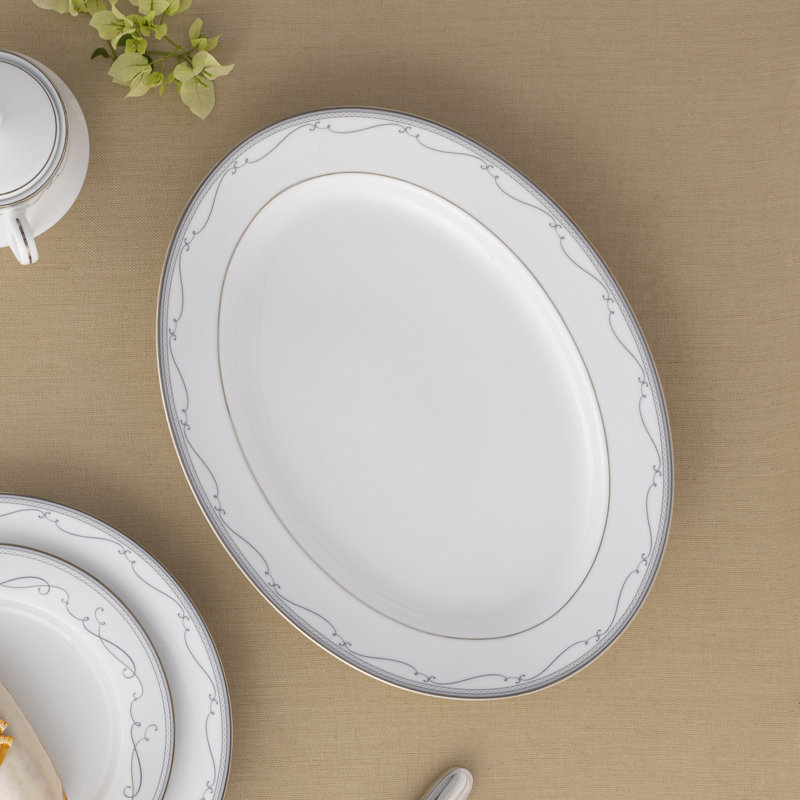 Noritake Satin Flourish Oval Platter, 11.5" W x 16" L x 1" H