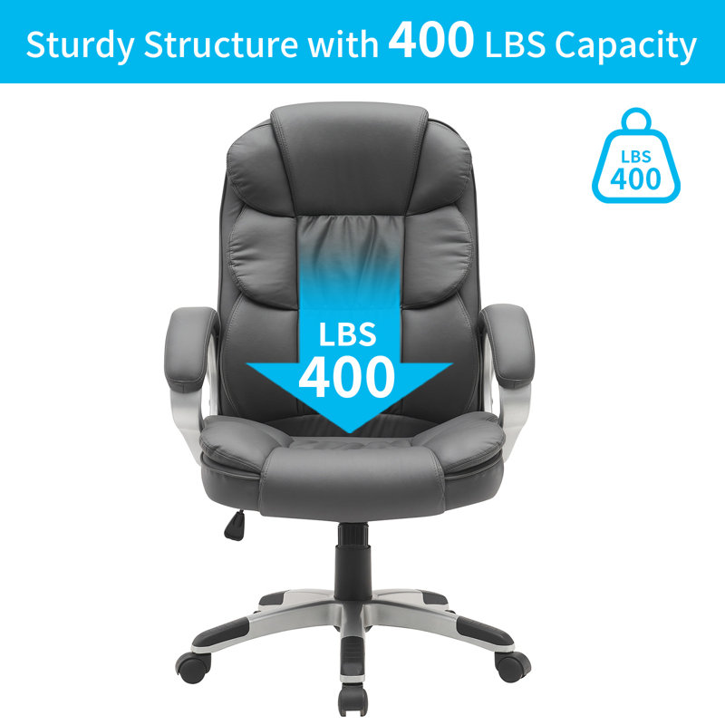 Black Big And Tall Leather Office Chair Adjustable High Back Task Chair With High Back/Footrest/Lumbar Cushion/Adjustable Height