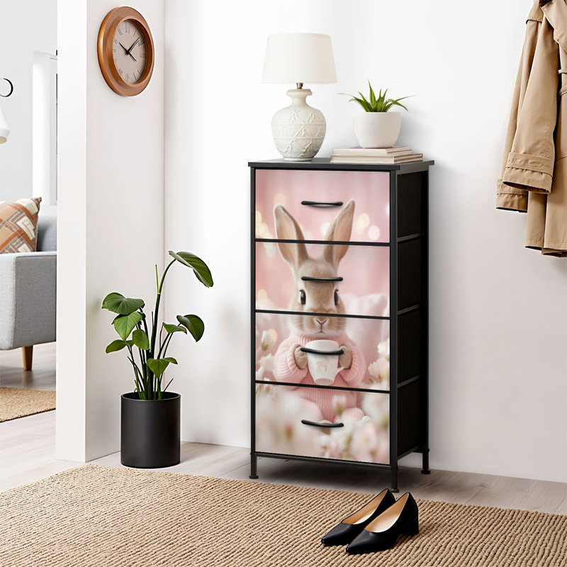 4 Drawer Dresser for Bedroom, Narrow Chest of Drawers, Wooden Top and Study Iron Frame 18"x37.5"-(WxH)