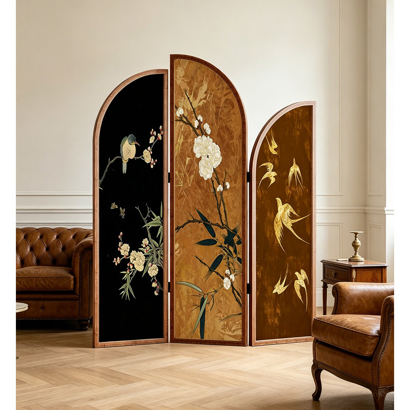 Paravent de salon français Georgette, Brown/Black/Gold
