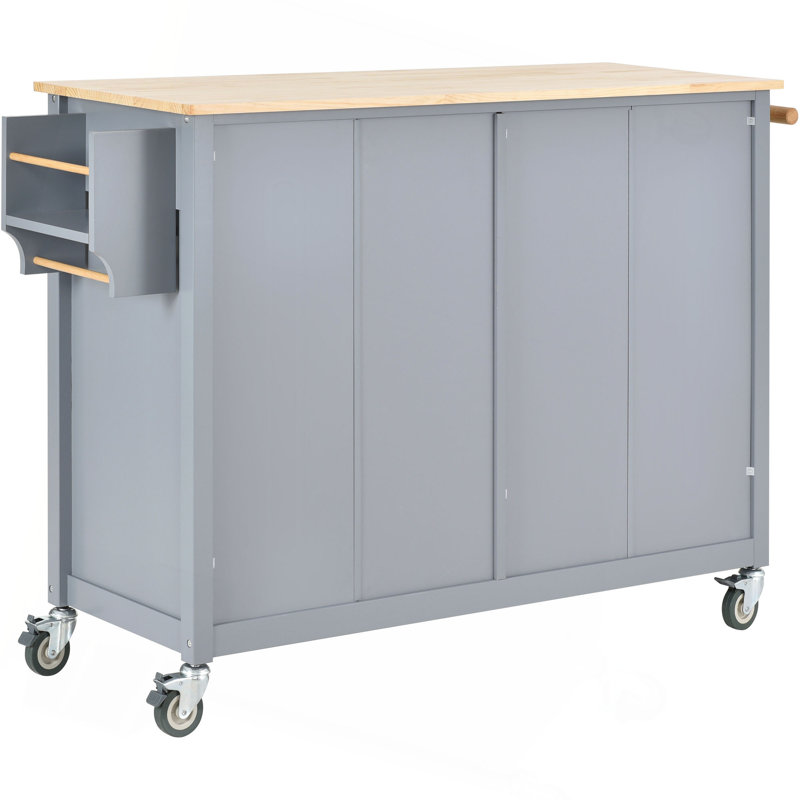 Kitchen Island Cart With Solid Wood Top And Locking Wheels,54.3 Inch Width,4 Door Cabinet And Two Drawers,Spice Rack, Towel Rack