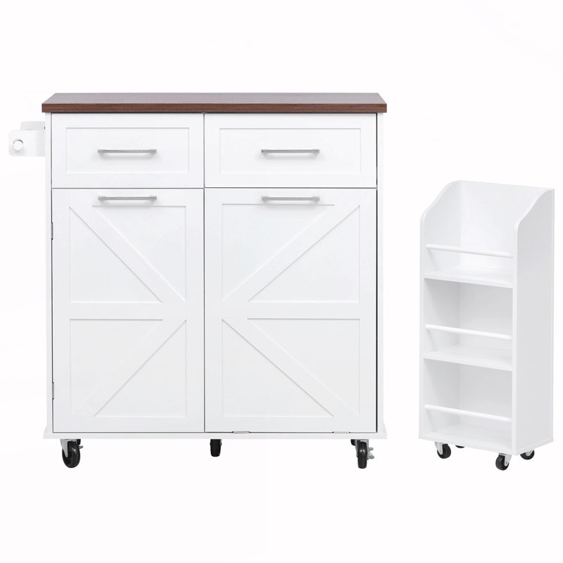 Kitchen Storage Island with Removable Side Racks, White