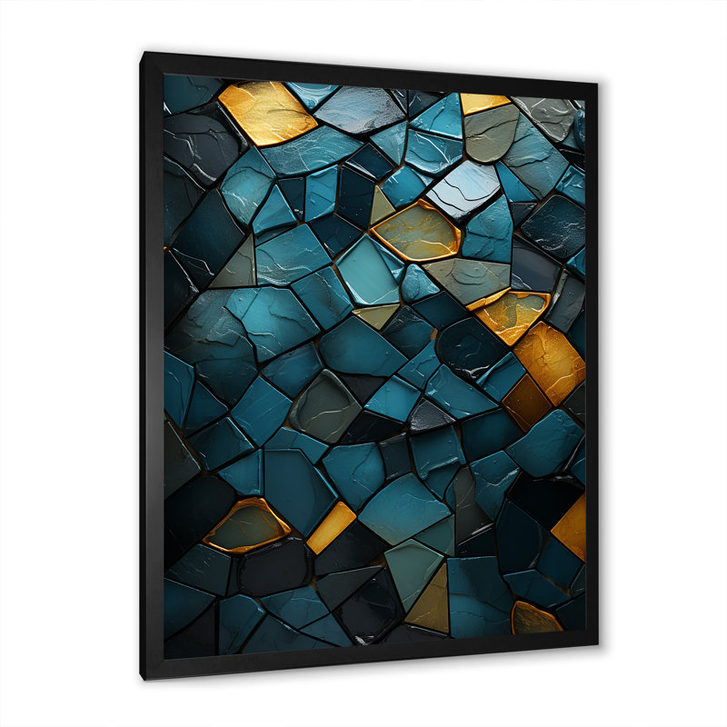 Décoration murale bleue et dorée Elegance II - marbre, Cadre photo noir, H 44 po x l 34 po x P 1,5 po