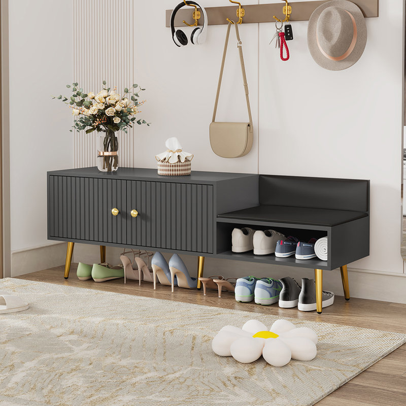 Banc de rangement pour chaussures avec coussins, Gris