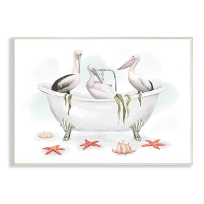 «White Crane Trio in Vintage Bath Nautical Birds» par Ziwei Li - impression