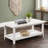 Solid Wood Coffee Table with Shelf, Distressed White-Toned Finish, Farmhouse Rectangle Center Table for Living Room