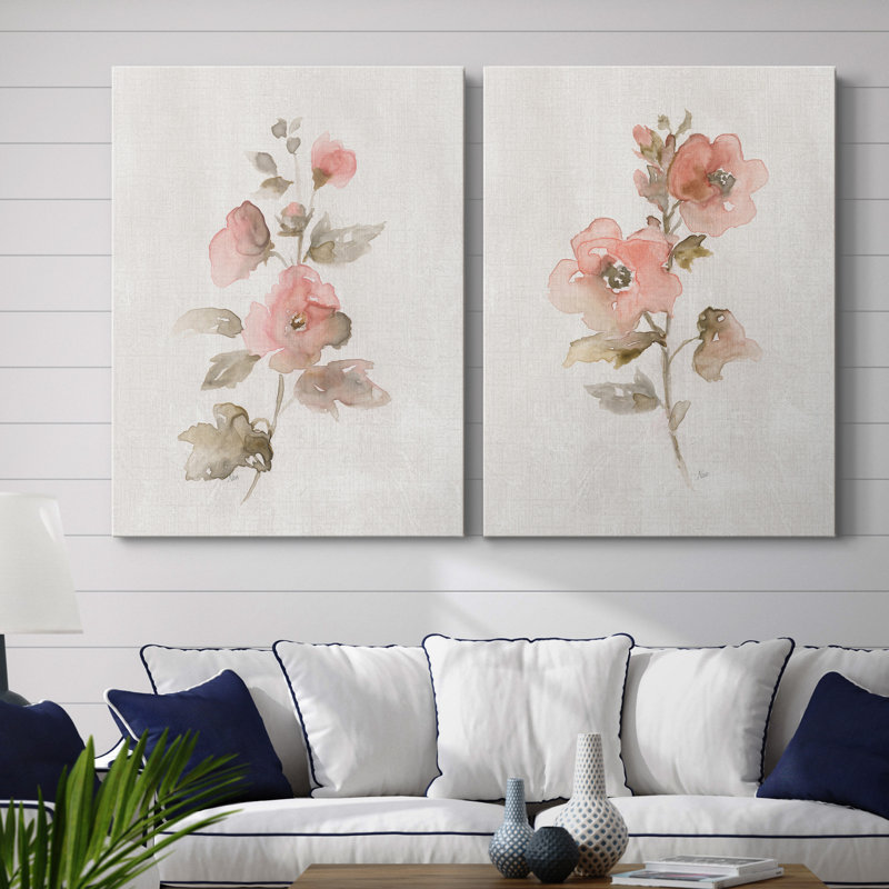 «Blush Sweetly I», ensemble de 2 reproductions d'art, Pas de tapis, H 20 po x l 32 po x P 1 po, Toile tendue