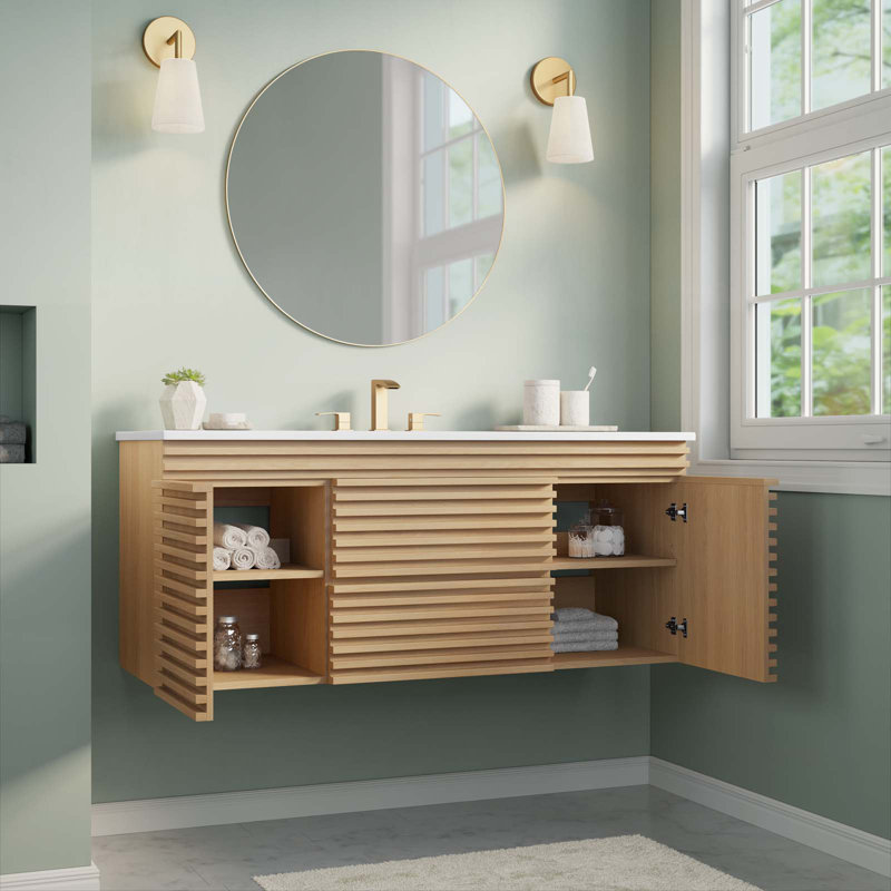 Meuble-lavabo mural 48 po Modway Render, Blanc, Chêne