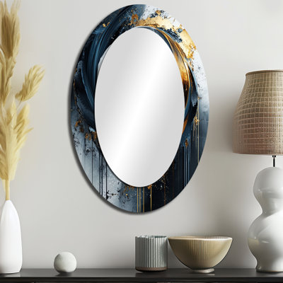 Black Gold : Formes et lignes abstraites V - Miroir mural ovale moderne