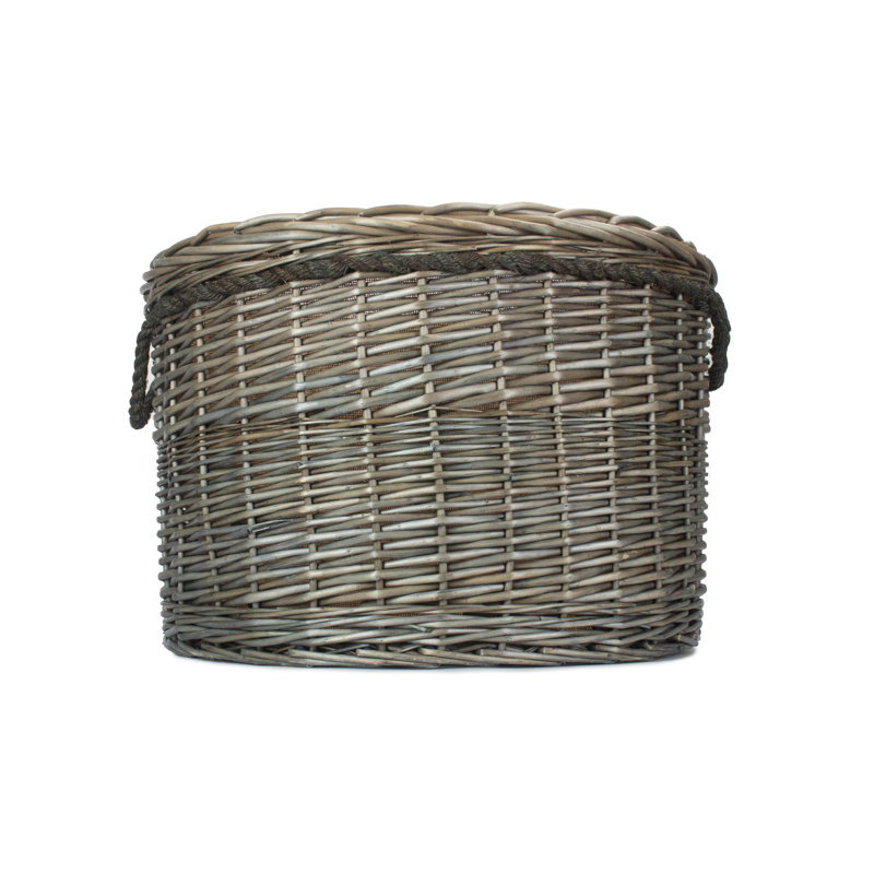Wicker Storage Basket with Lining, 42cm H x 60cm W x 60cm D, Antique Wash