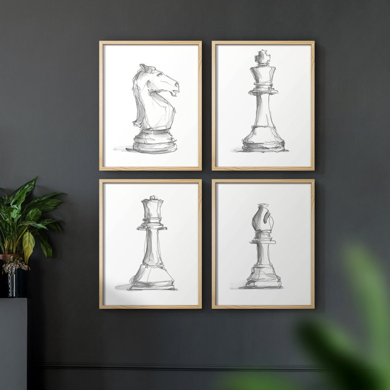 Chess Room Study I, ensemble de 4 encadrés, Naturel, H 14 po x l 44 po