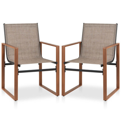 2 PCS Outdoor Dining Chairs Patio Furniture Chair w/ Breathable Seat & Backrest