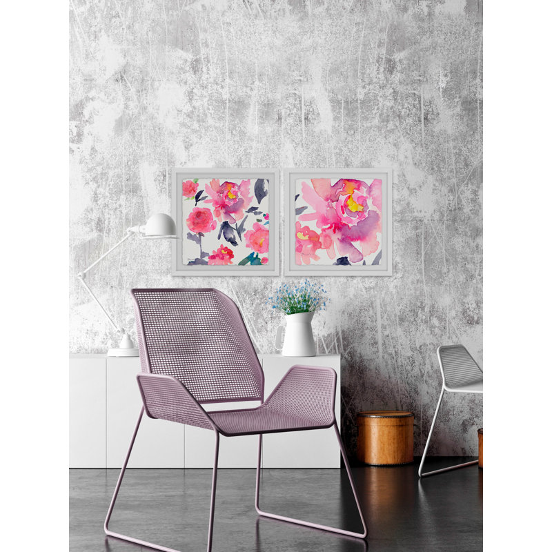 «Pink a Flutter Diptych», ensemble de 2 reproductions de peintures à l'aquarelle encadrées, H 12 po x l 12 po x P 1,5 po