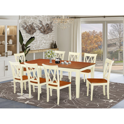 9 Piece Dining Room Furniture Set Includes a Rectangle Kitchen Table with Butterfly Leaf and 8 Dining Chairs, Buttermilk & Cherry